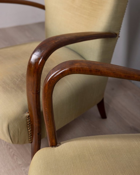 Image 1 of COPPIA DI POLTRONE VINTAGE ANNI '40 IN LEGNO E TESSUTO, DESIGN ITALIANO