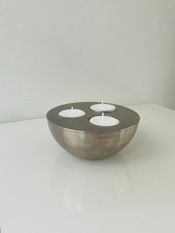 Image 1 of Minimalistische RVS kaarsenhouder 3 waxinelichtjes