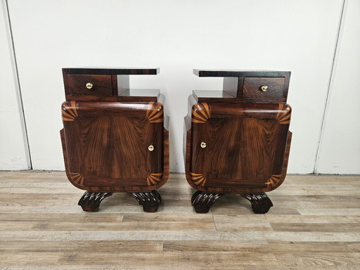 Art Decò nightstands in mahogany and pink maple