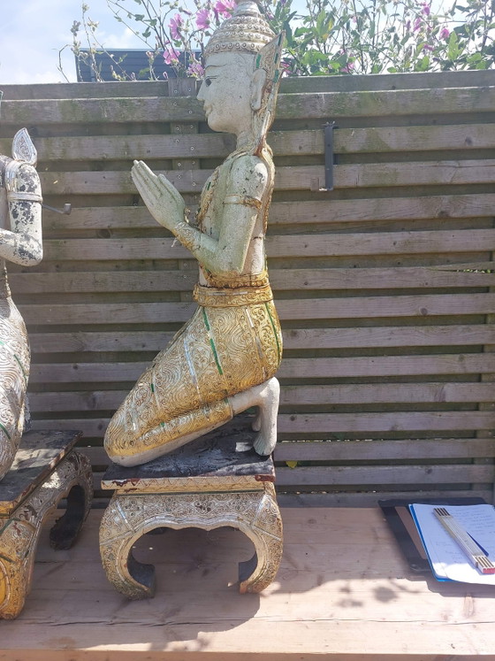Image 1 of Gardiens du temple en bois massif, 25 kg chacun, 1,45 m de haut