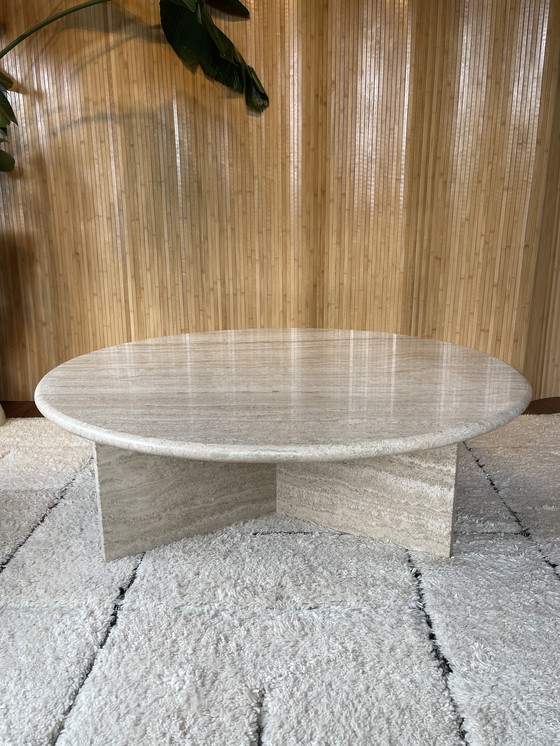 Image 1 of Vintage Xl Round Travertine Coffee Table