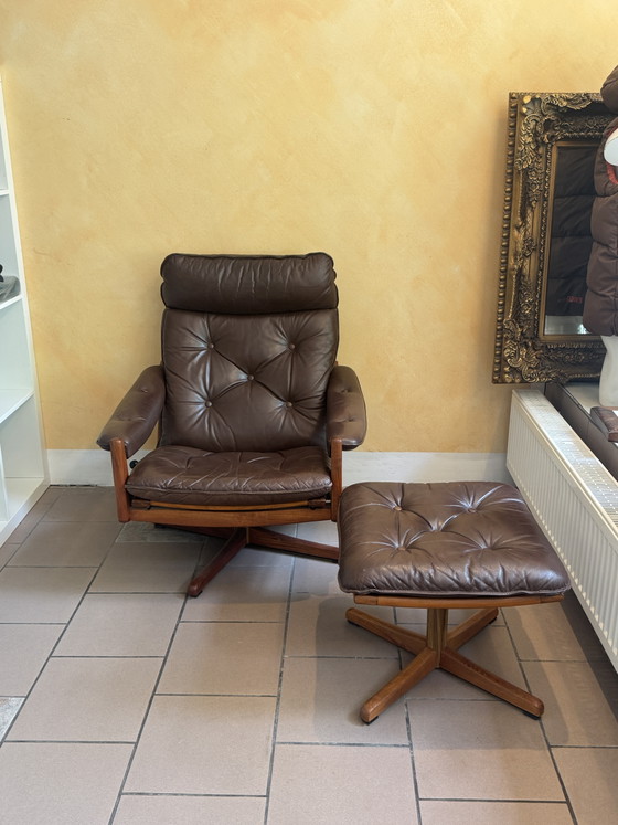 Image 1 of Vintage Lounge Chair SöDa, teak wood and leather with ottoman