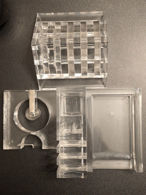 MoMA Vintage 1970s Guzzini Acrylic Desk Set - Signed Serge Mansau Tape Dispenser – Luigi Masonni Guzzini (photo 4 of 15)