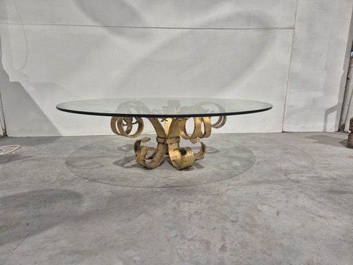 Hollywood Regency gilded wrought iron coffee table