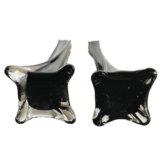 Image 1 of Vintage set of mid-century slimline vases in black glass, 1970s