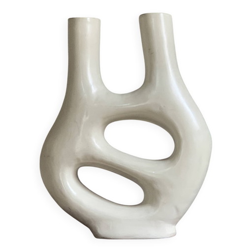 Vaso vintage in ceramica con decorazioni astratte biomorfe.