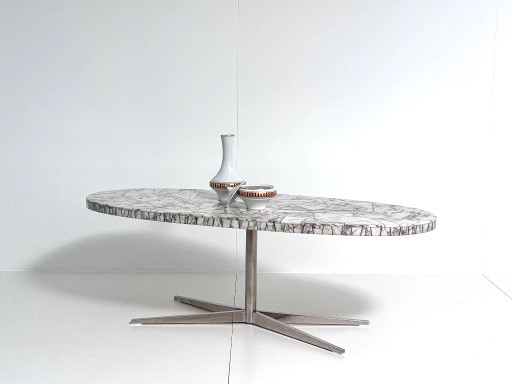 Exceptional Mid-Century Vintage Dining Table with Oval Marble Mosaic Top