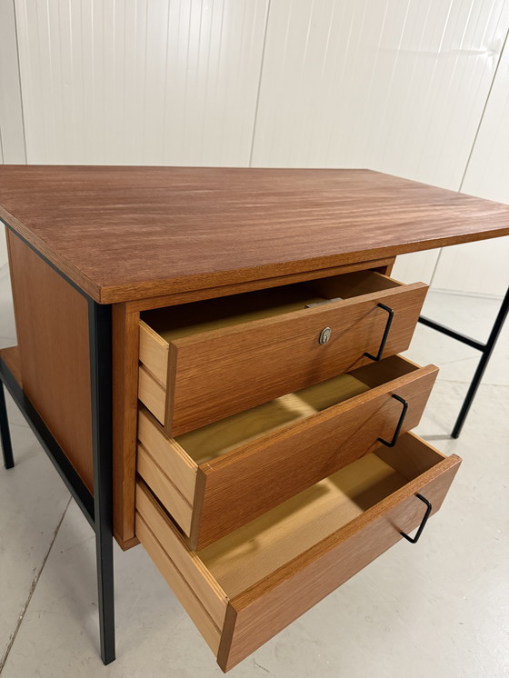 Image 1 of Günter Renkel Schreibtisch aus Teakholz und schwarzem Stahl 1960er Jahre