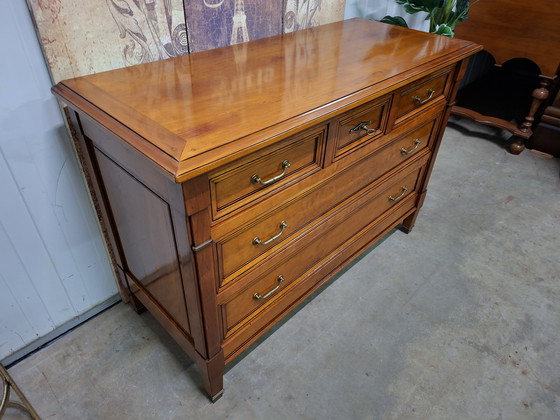 Image 1 of Classic French Cherry Wood commode, chest of drawers, sideboard, dimensions: 118x52cm and 83cm high.
