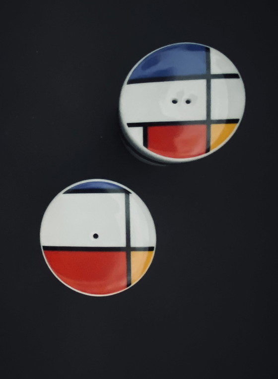Image 1 of Ensemble sel et poivre PO vintage – design Mondrian / De Stijl – rare