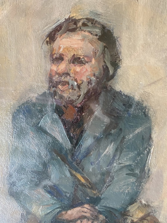 Image 1 of Expressionist Portrait of a Bearded Man, Signed & Dated ’73, Oil on Panel, Vintage Gilt Frame