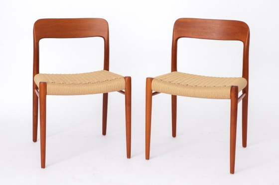 Grote set van 8 Niels Otto Møller teakhouten eetkamerstoelen – model 75 (jaren 1950), Deense zittingen van (photo 6 of 15)