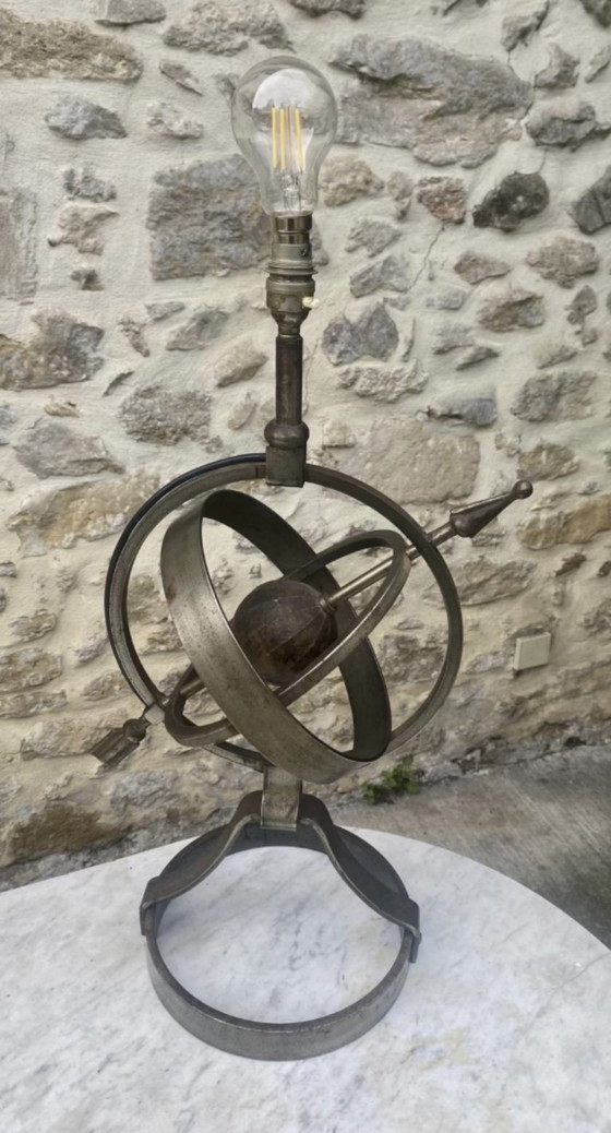 Astrolab Jean-Pierre Ryckaert Table lamps Steel, Paper Mâché 1950s, Metal, Wood, Grey, Vintage (photo 4 of 6)