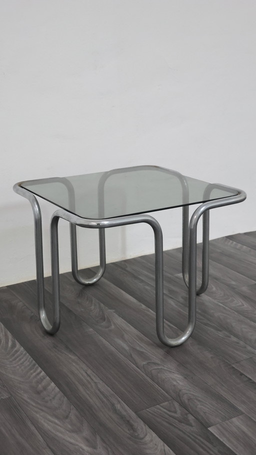 Ezio Didone Coffee Table Tubular Steel Chromed Crystal Smoked 70s Design