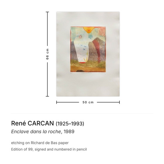 René Carcan signierte Radierung Enclave Dans La Roche 1989 – Lithographien & Drucke, Paper (photo 3 of 5)