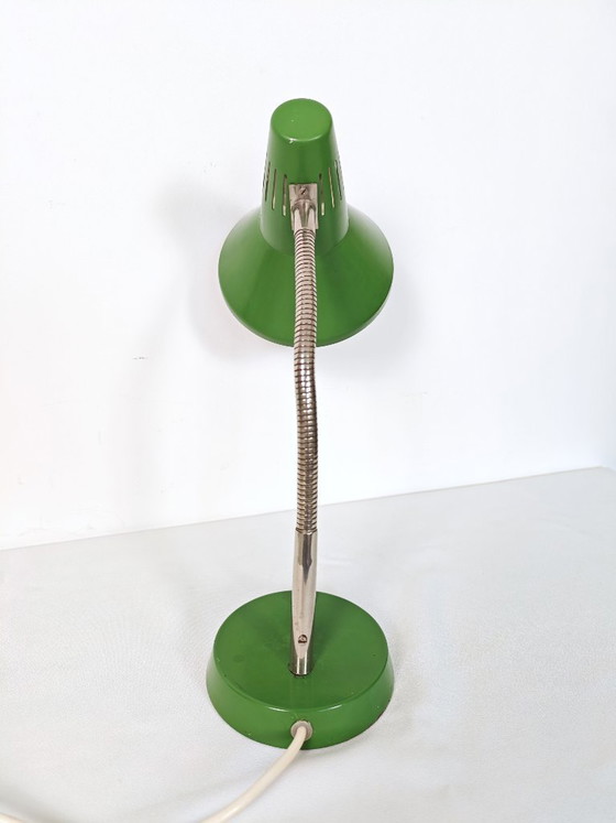 Image 1 of Green Gooseneck Desk Lamp: Vintage Industrial Lighting, Yugoslavia