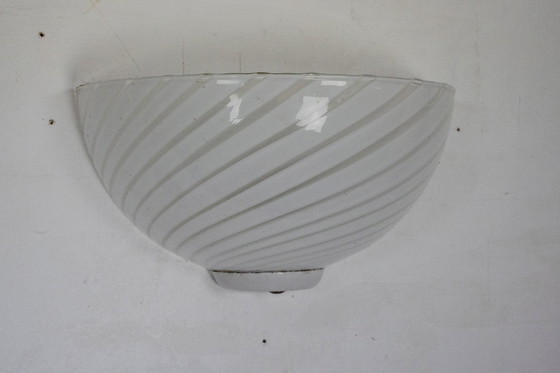 Image 1 of Italian Set of Three Striped Murano Glass Sconces in Venini Style, Italy 1970s