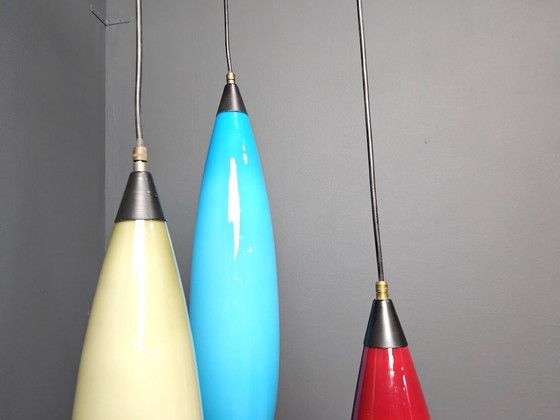 Image 1 of 3 lampade a sospensione in vetro vintage di Vistosi, anni '70