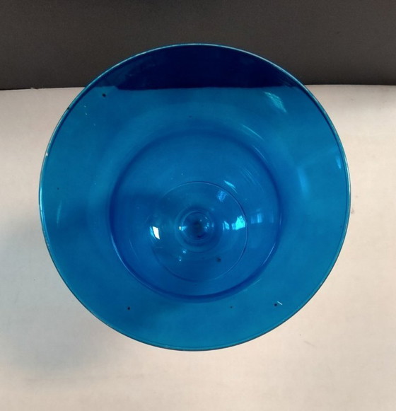 Image 1 of Blue glass vase on foot