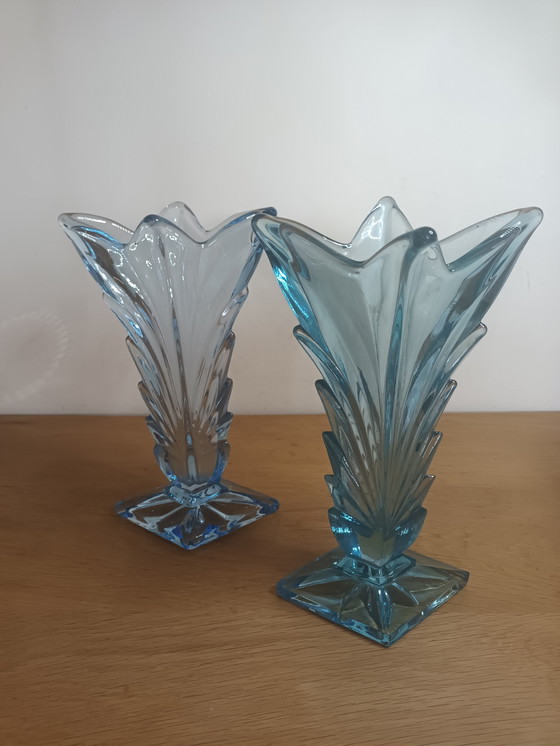 Image 1 of 2 Art Deco pressed glass vases