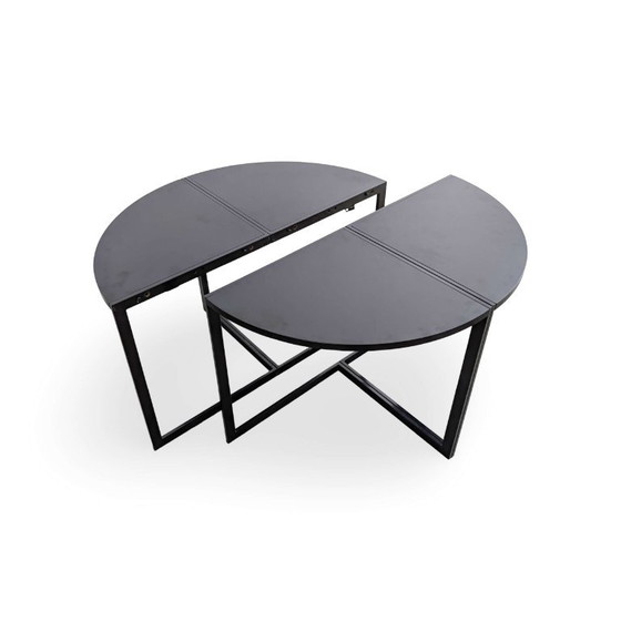 Tavolo da pranzo vintage di design rotondo 4 pezzi nero anni '80 divisibile, Tavoli da pranzo, Metallo, Legno (foto 4 di 6)