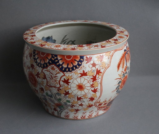 Vaso da fiori in porcellana cinese, colori policromi, antico, grande