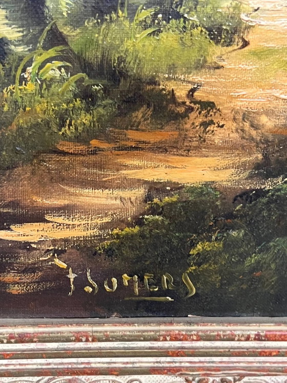 J. Somers, "Paesaggio boschivo." Olio su tela., Dipinti e disegni (foto 5 di 8)
