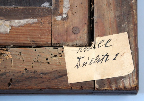 Image 1 of 19e-eeuws olieverfschilderij: Portret van een jonge vrouw met een parel.