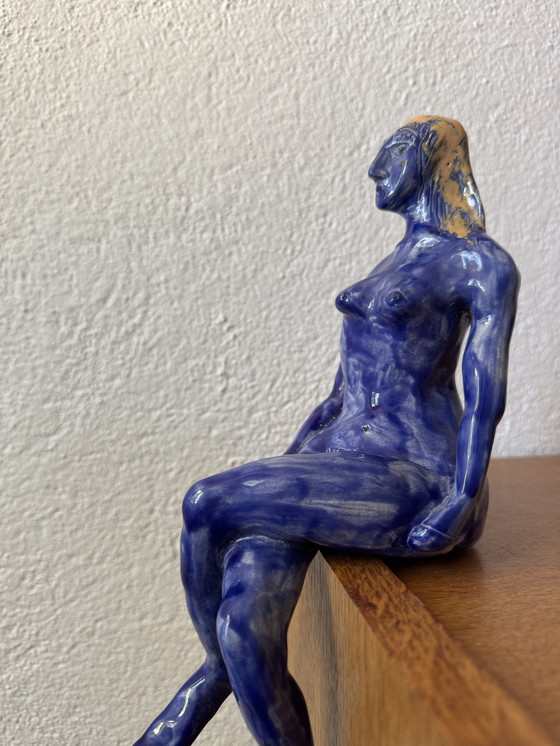 Image 1 of Sculpture Nue Stylisée Céramique Bleu