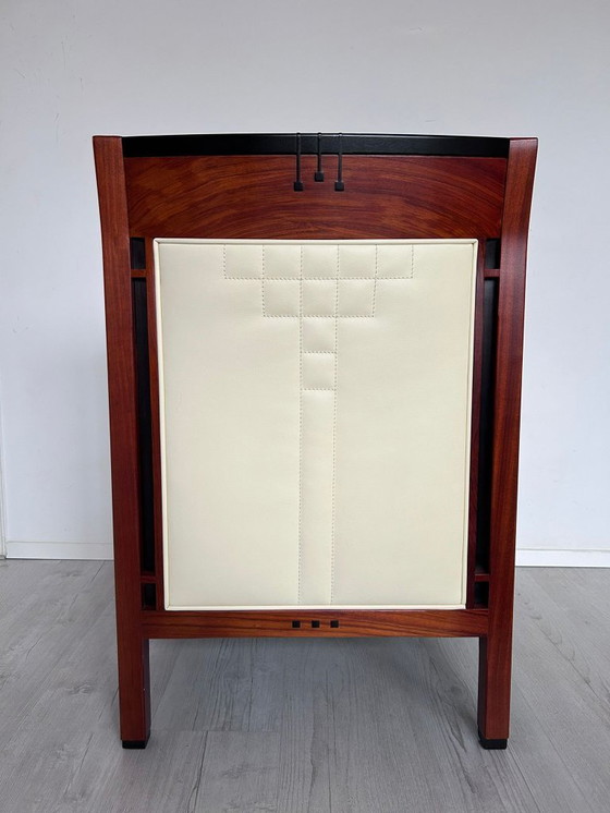 Image 1 of 2x Luxury Art Deco Schuitema design armchair Charles with cream leather from the Decoforma series with decorative stitching