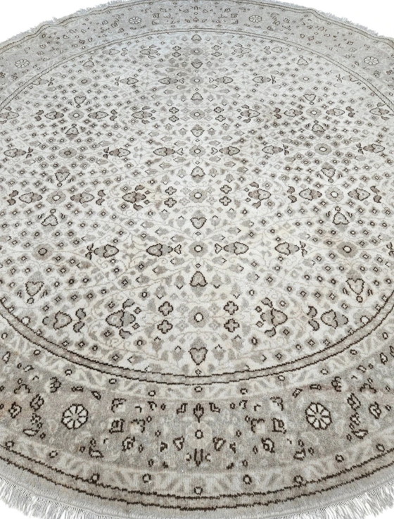 Image 1 of Handgeknüpfter, runder Orientteppich aus Wolle mit Blumenmuster, Kayseri-Creme, 200 x 200 cm
