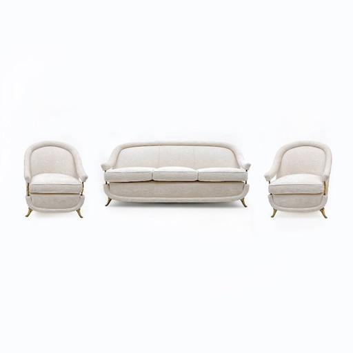 Sofá y dos sillones de estilo Art Déco francés, década de 1950.