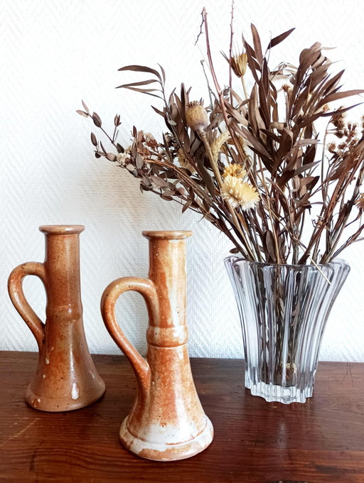 Pair of Vintage Stoneware Candleholders