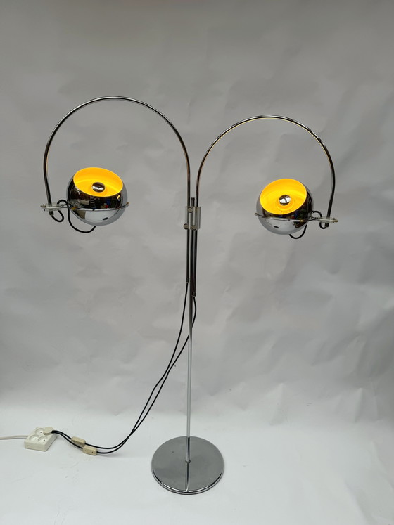 Image 1 of Vintage Gepo Amsterdam Chrome Eyeball lamp uit de jaren 70 - Dubbele boog, Space Age-stijl