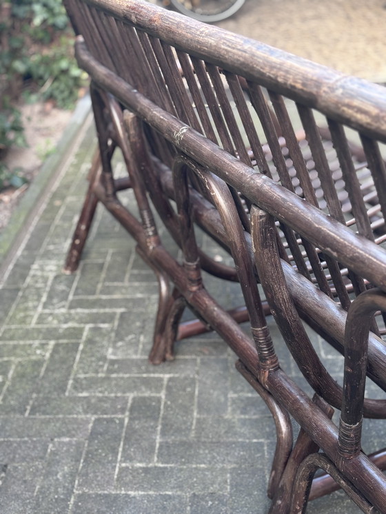 Image 1 of Vintage rotan rieten 3-persoonsbank bruin midcentury