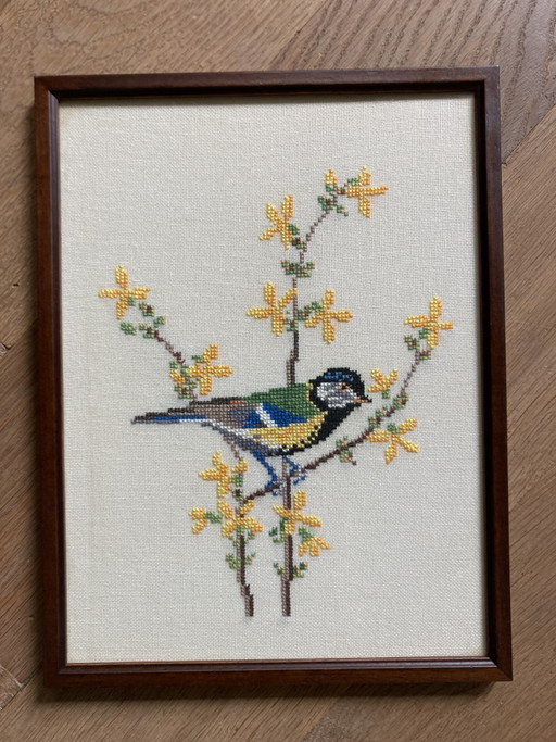 Pájaro bordado enmarcado – wanddecoratie, Textile, Wood (photo 2 of 5)