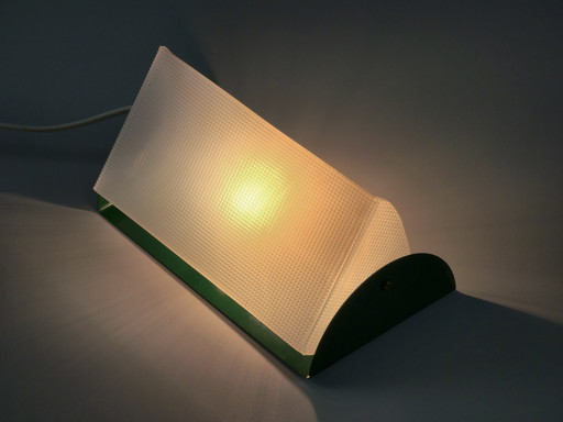 1980s Vintage LORENTZONS Wall Light With Green Metal & Textured Acrylic Diffuser — Swedish Mid-Century Modern Night Light.