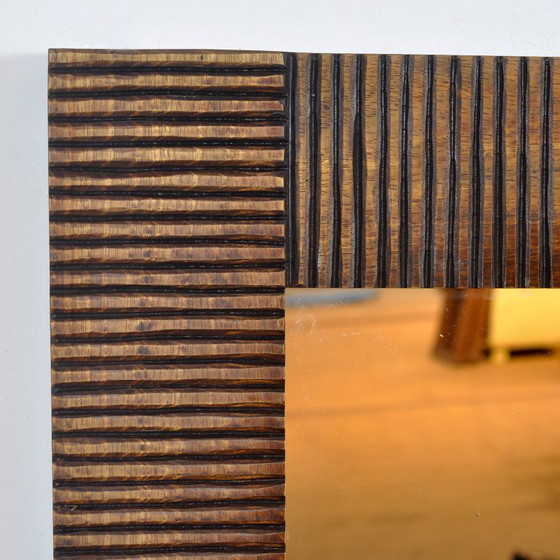 Image 1 of Eikenhouten brutalistische spiegel, jaren 70