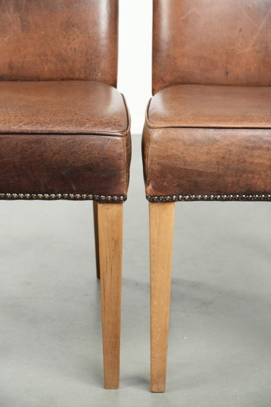 Image 1 of 6 chaises de salle à manger vintage en peau de mouton avec dossier haut