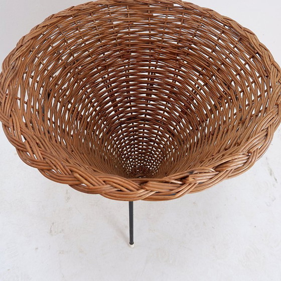 Image 1 of Grande cesto vintage in metallo nero e vimini - anni '60