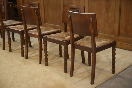 Set of 6 Charles Dudouyt chairs in oak from the 1950s., Dining chairs, Brown, Vintage (photo 13 of 13)