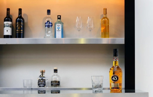 Vintage Cocktailbar Jaren 80 - Zwart Hout & Geborsteld Metaal - met 2 barkrukken – drankenkasten, Metal, Wood (photo 2 of 8)