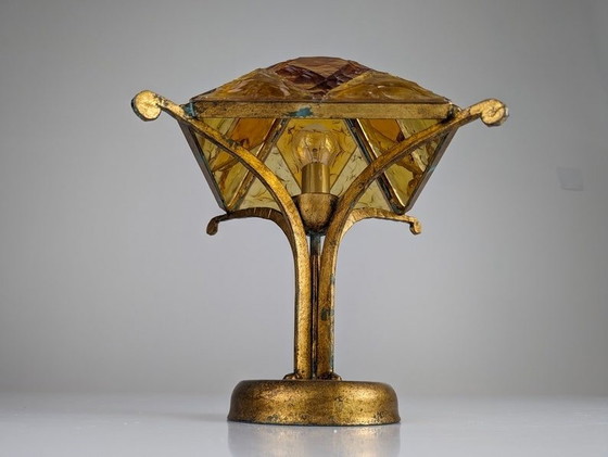 Image 1 of Hammered Glass And Wrought Iron Table Lamp By Longobard