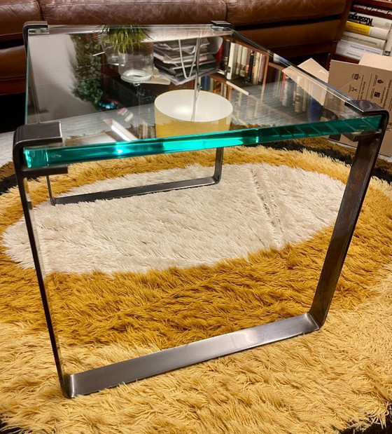 Image 1 of Table basse Draenert originale – plateau en verre et acier chromé mat – un classique du design vintage