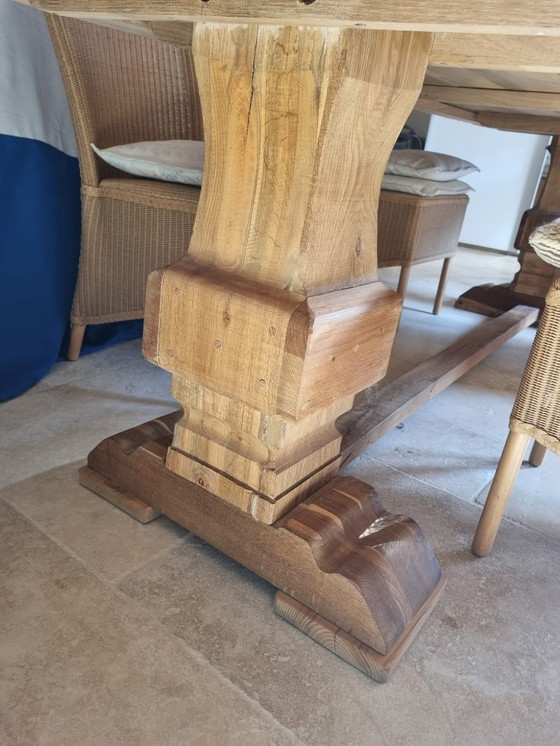 Image 1 of Table de monastère + 6 chaises en osier