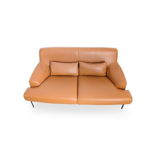 Divano Tacchini Montevideo a due posti, divano di design in pelle marrone
