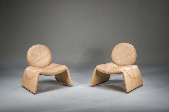 Image 1 of Calipso C35 Lounge Chairs in Leather attributed to Saporiti, Italy, 1980s, Set of 2
