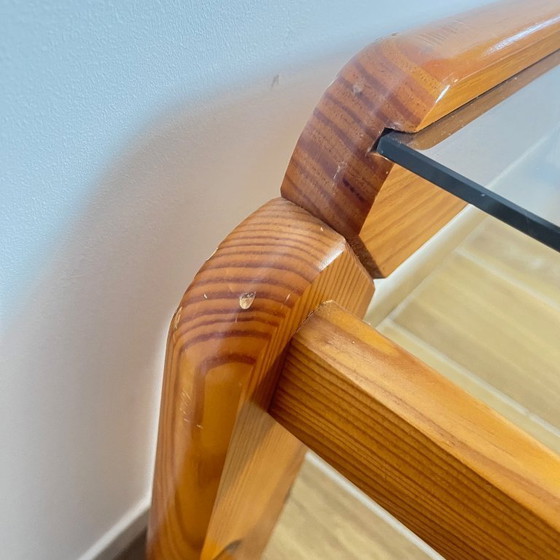 Image 1 of Mesa de centro de pino con tapa de cristal ahumado, 1970/80