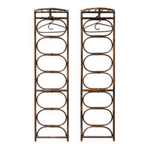 Set of two vintage coat racks in bamboo and rattan