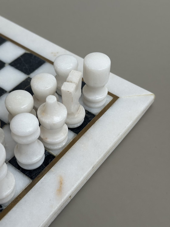 Image 1 of Vintage marmeren schaakspel schaakbord zwart wit